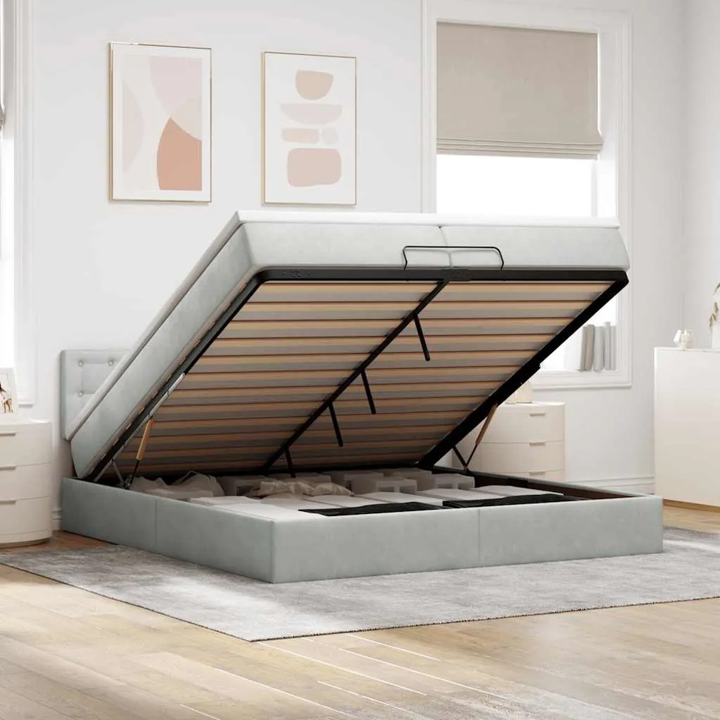 Estrutura de cama otomana com colchão 200x200 cm cinzento claro