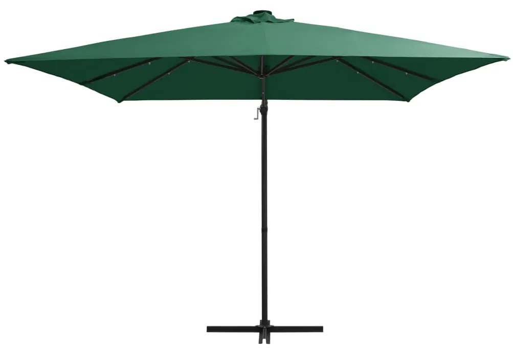 Guarda-sol cantilever c/ luzes LED e poste aço 250x250 cm verde