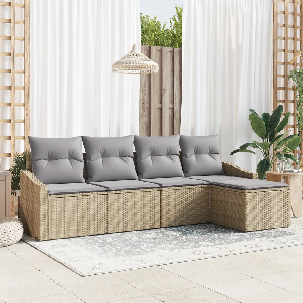 Conjunto de Jantar de Jardim com 5 Peças e Almofadas Bege em Rattan Si