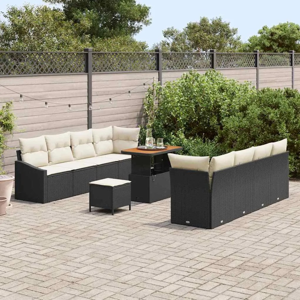 Conjunto de Sofá de Jardim com 11 Peças e Almofadas Pretas em Rattan S
