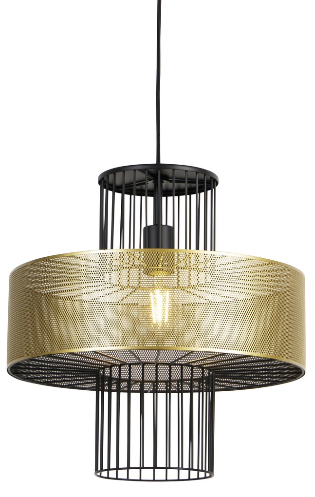 Candeeiro de suspensão design dourado com preto 40 cm - Tess Design