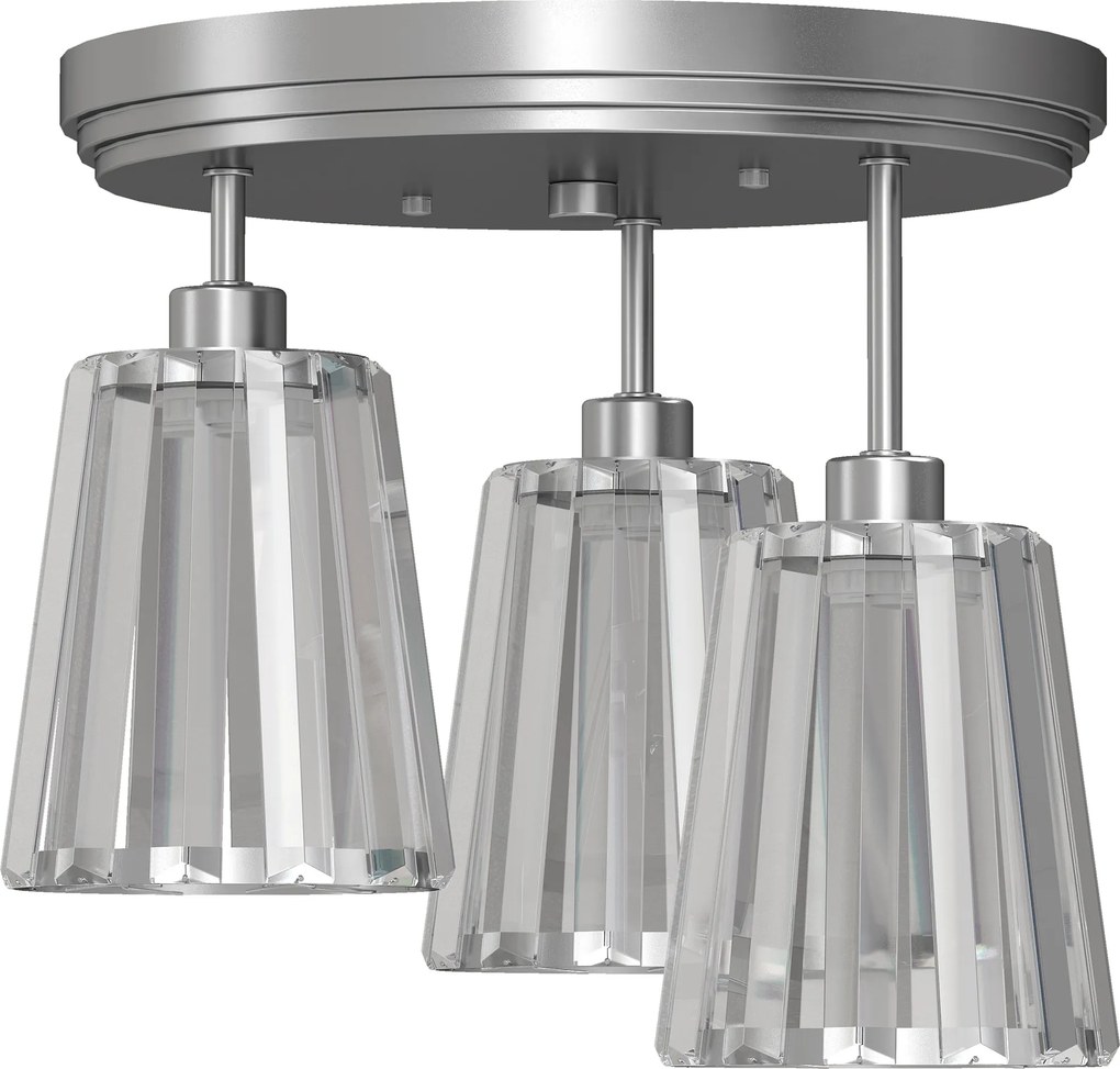 HOMCOM Plafon LED de Teto em Vidro Cristal com 3 Luzes, Soquetes E27, Sem Lâmpada, para Sala de Estar, Prata | Aosom Portugal