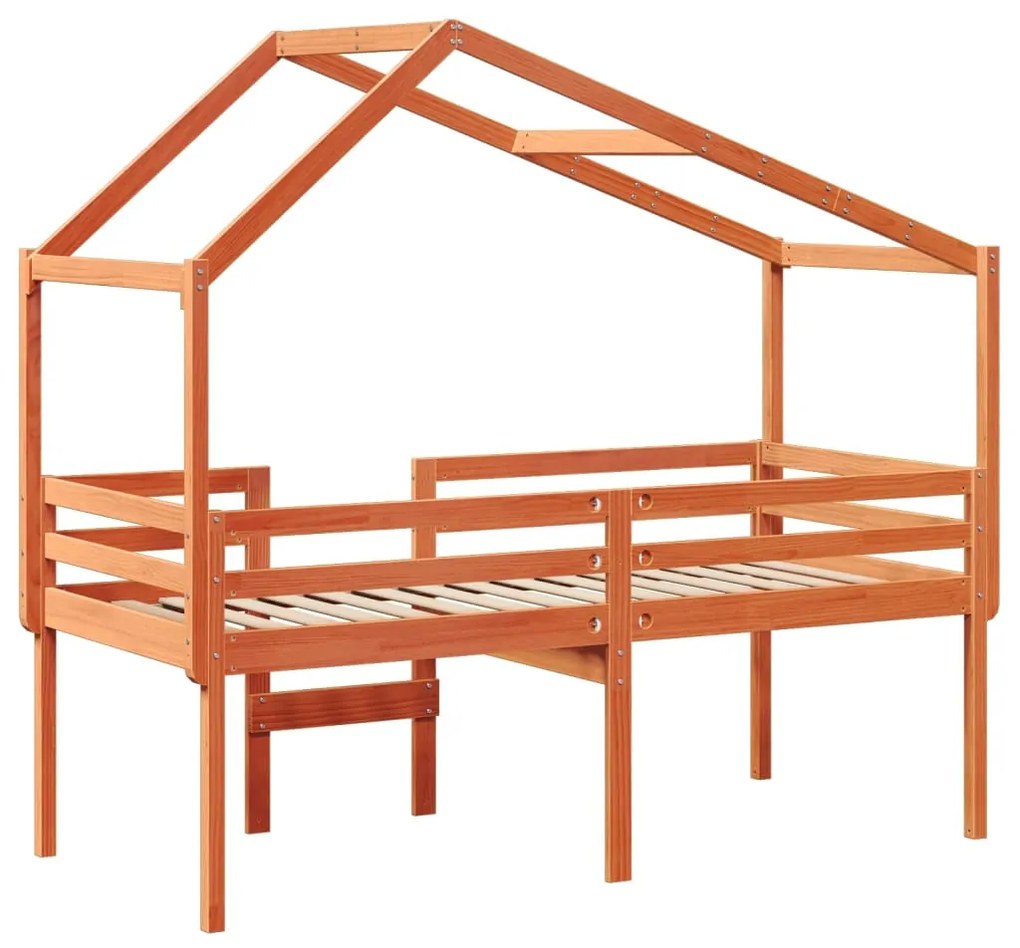 Cama alta com telhado 90x190 cm pinho maciço castanho-mel