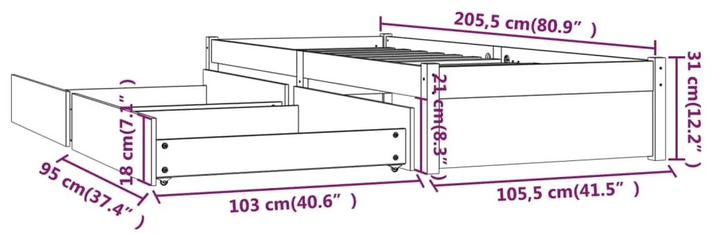 Estrutura de cama com gavetas 100x200 cm