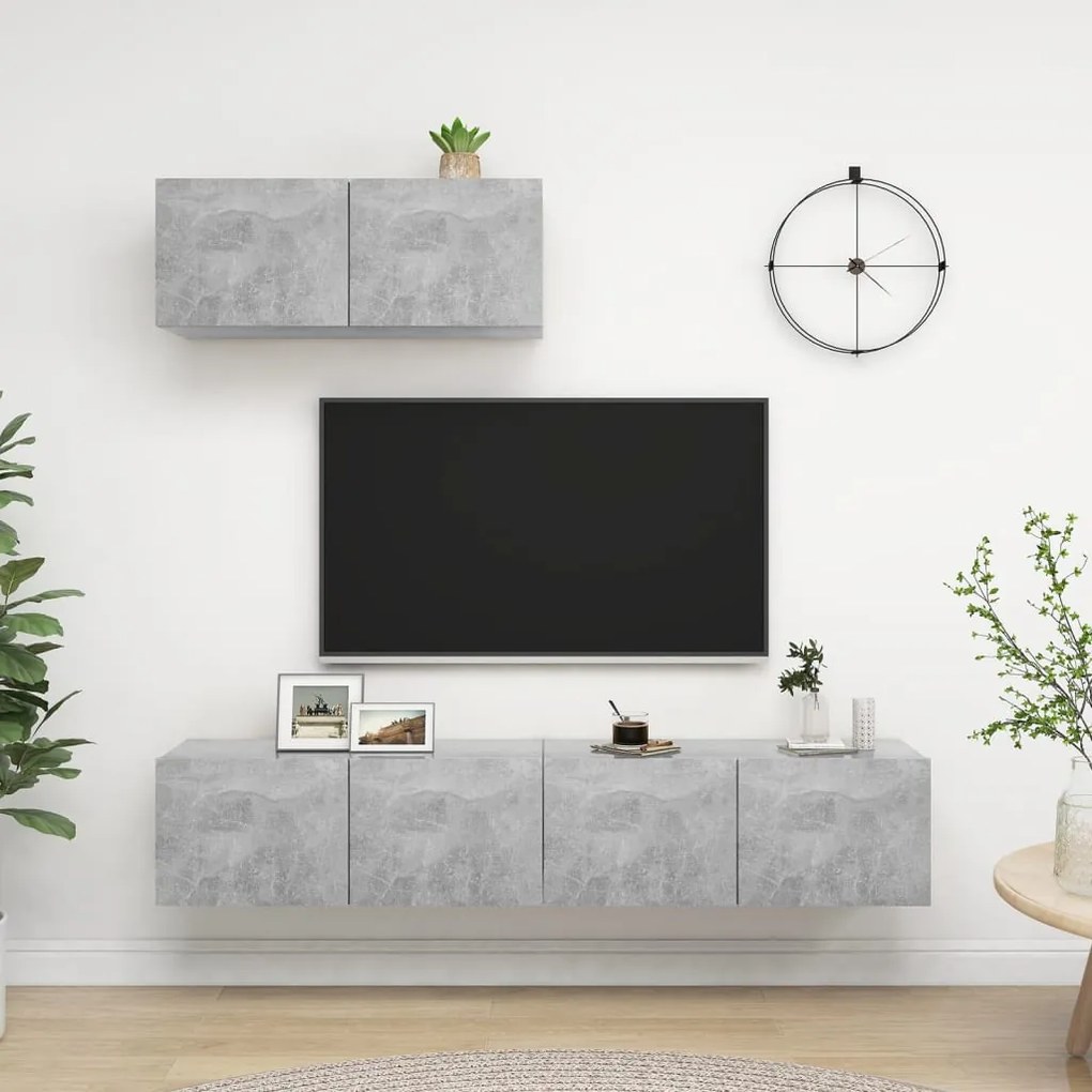 Móveis de TV 3 pcs derivados madeira cinzento cimento