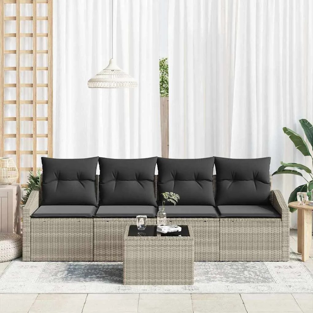 Conjunto de Jantar pra Jardim com 5 Peças e Almofadas Cinza Claro em R