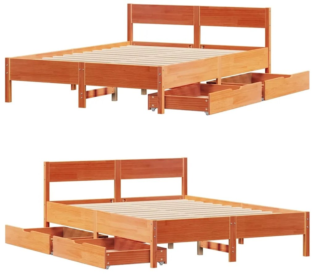 Cama sem colchão 140x190 cm pinho maciço castanho-mel