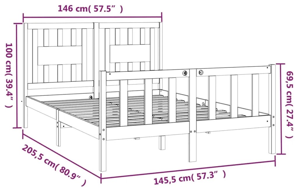 Estrutura de cama com cabeceira 140x200 cm pinho maciço branco