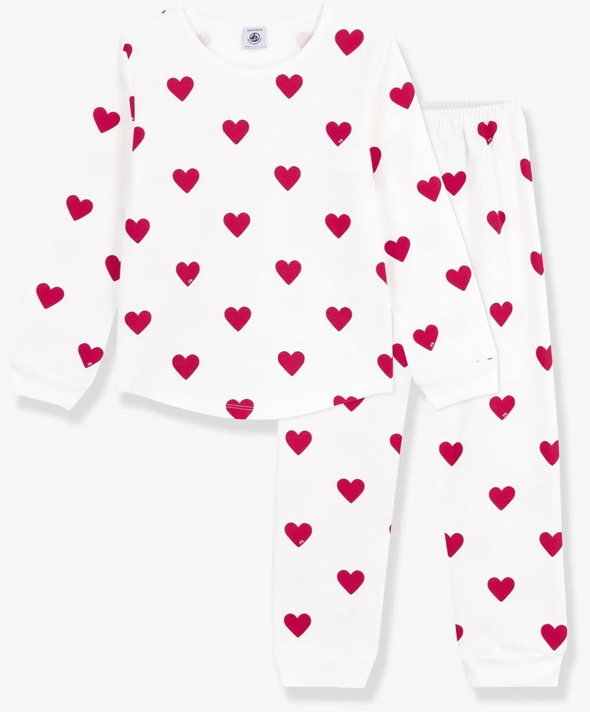 Pijama estampado corações Petit Bateau, para criança branco
