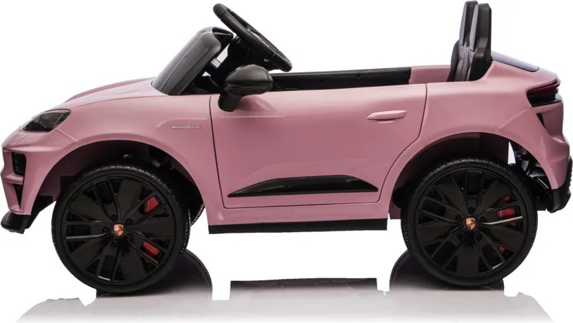Carro elétrico para crianças até 5 anos Porsche Macan Turbo 12V, com bateria de lítio, Pneus de borracha, Controle remoto Rosa
