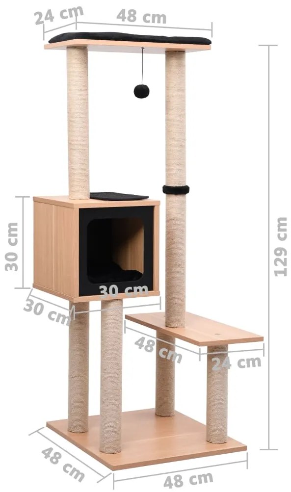 Árvore para gatos c/ tapete arranhador sisal 129 cm