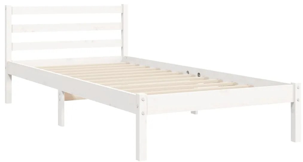 Estrutura cama de solteiro c/ cabeceira madeira maciça branco