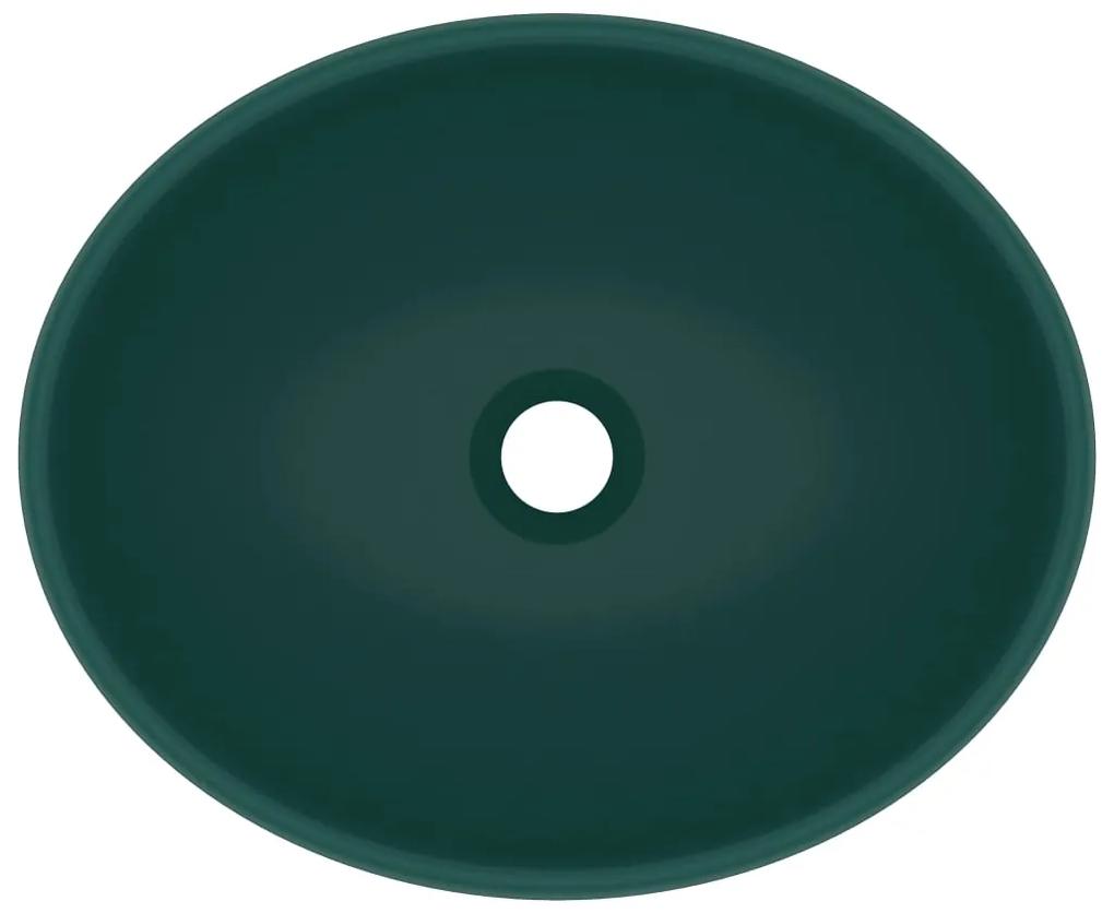 Lavatório luxuoso oval 40x33cm cerâmica verde-escuro mate