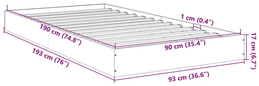 Estrutura cama 90x190 cm derivados de madeira carvalho fumado