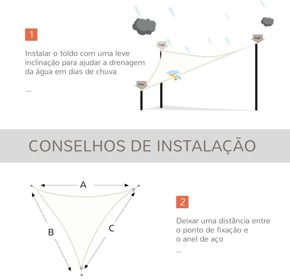 Vela de Sombra Triangular 6x6x6 m Toldo Vela de Poliéster com Proteção UV Aneis em Forma de D e Cordas para Jardim Pátio Piscina Creme