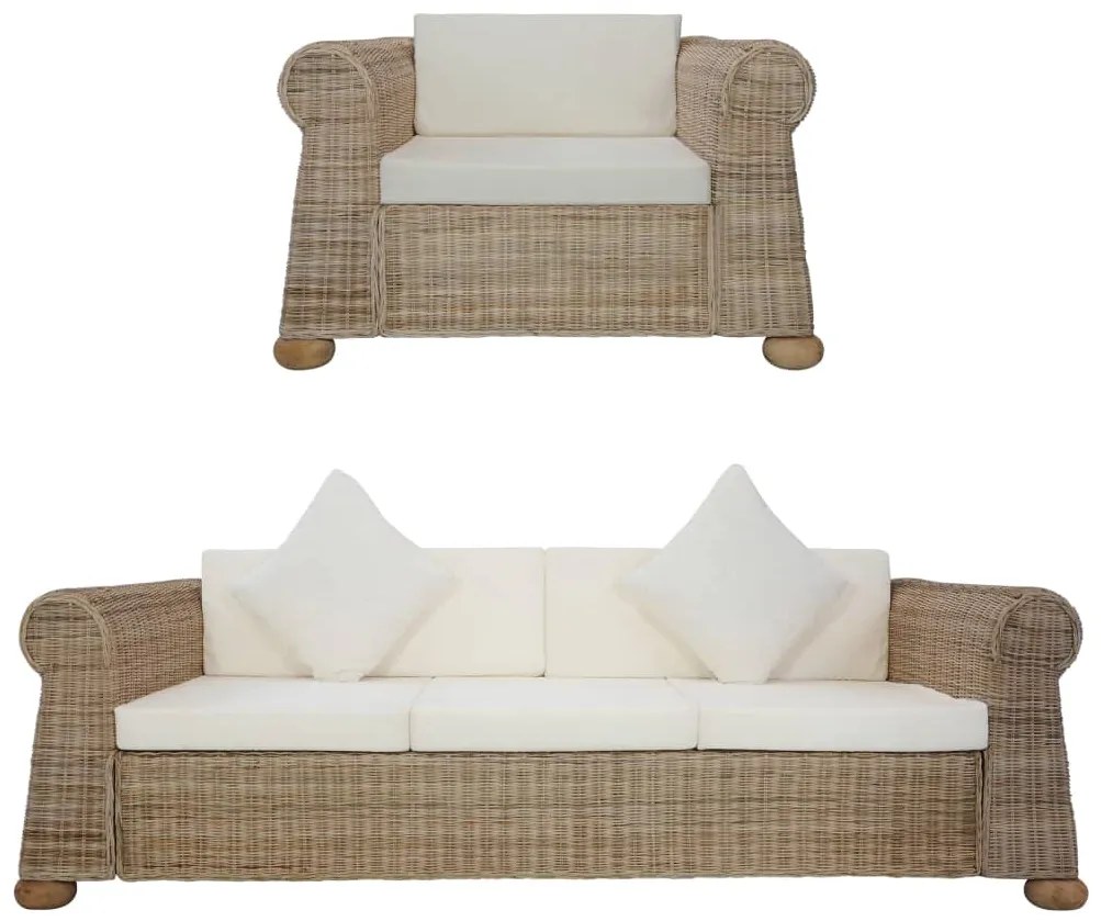 vidaXL 2 pcs conjunto de sofás com almofadões vime natural