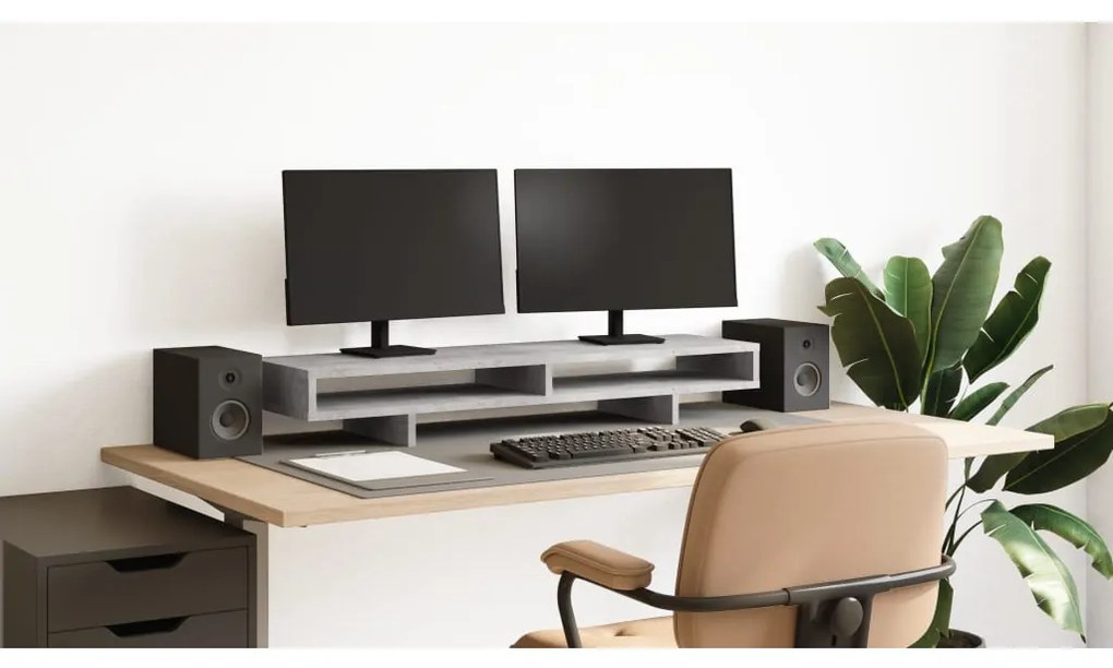 vidaXL Suporte para monitor derivados de madeira cinzento cimento