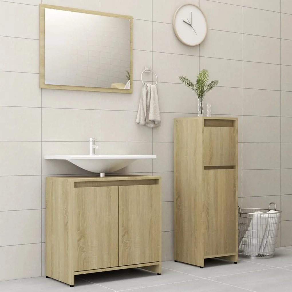 vidaXL 3 pcs conj. móveis casa de banho contrapl. cor carvalho sonoma