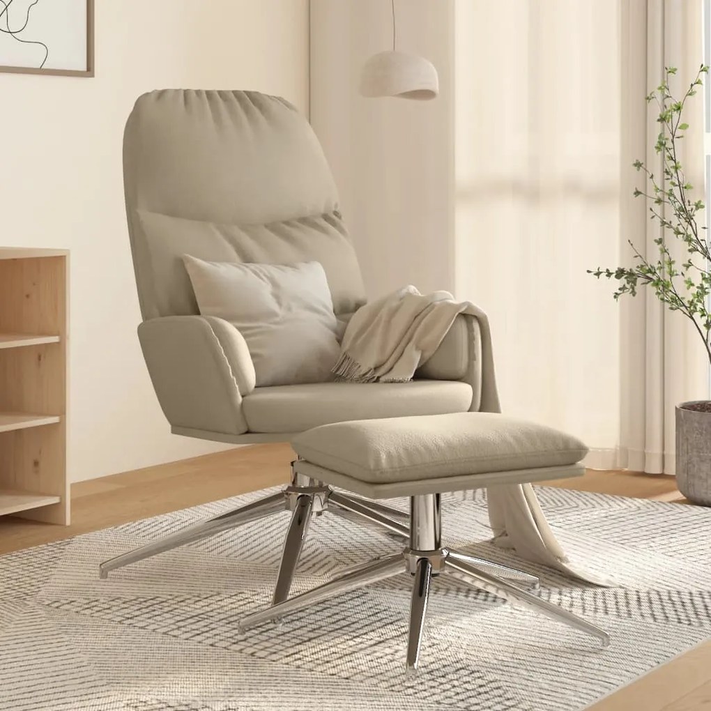 3097377 vidaXL Cadeira de descanso c/ banco camurça artificial cinzento-claro