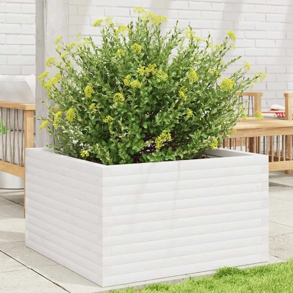 vidaXL Vaso/floreira de jardim 80x80x46 cm madeira pinho maciça branco