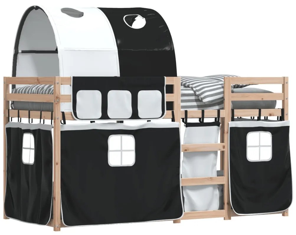 Beliche com cortinas 90x190 cm pinho maciço branco e preto