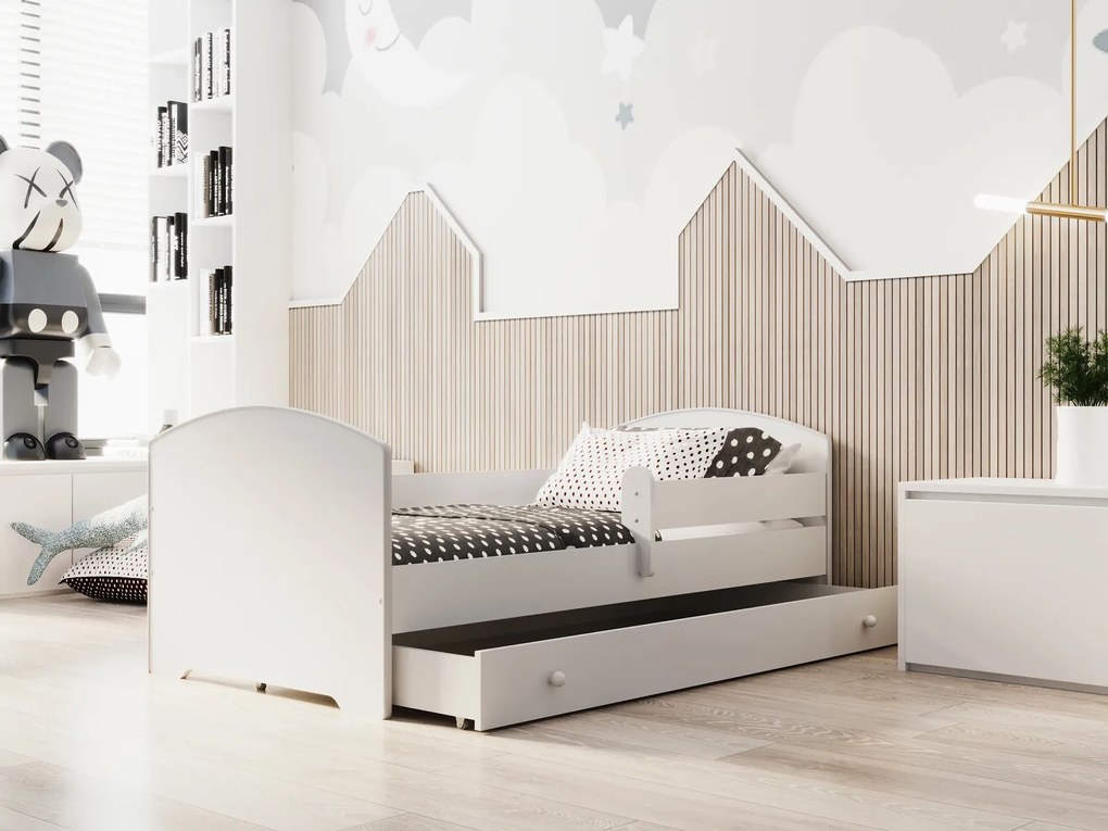 Cama infantil individual Luk 180x80 com gaveta branca - colchão e estrado incluído