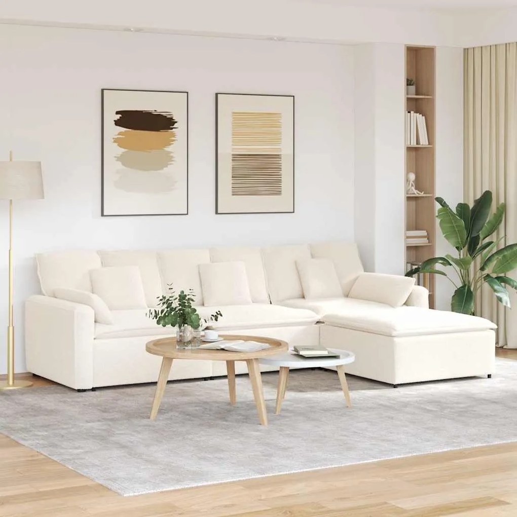 vidaXL Sofá modular com pufes e almofadas creme