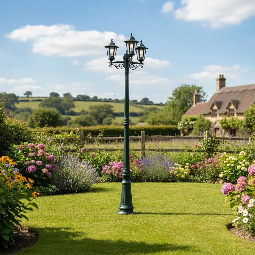 Lanterna de exterior clássica verde-escura 217cm 3-luzes IP44 - New Haven