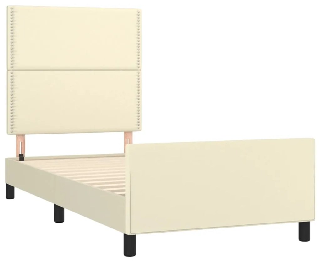 Estrutura de cama c/ cabeceira couro artificial 80x200 cm creme