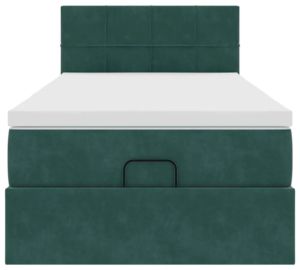 Cama otomana com colchão &amp; LEDs 90x200cm veludo verde-escuro