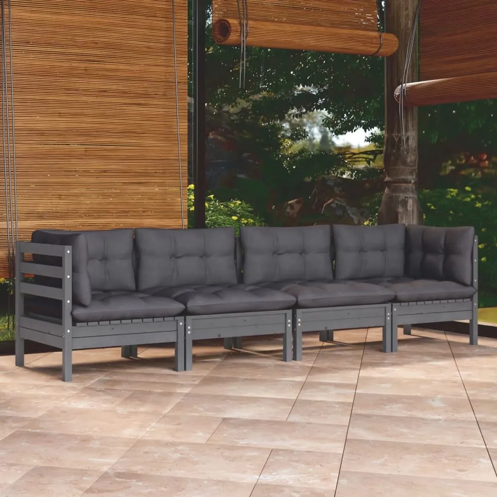 4 pcs conjunto lounge de jardim + almofadões pinho maciço