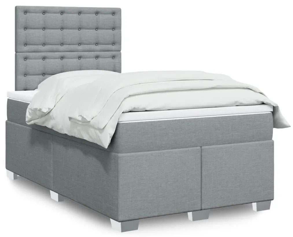 Cama boxspring com colchão 120x190 cm tecido cinzento-claro