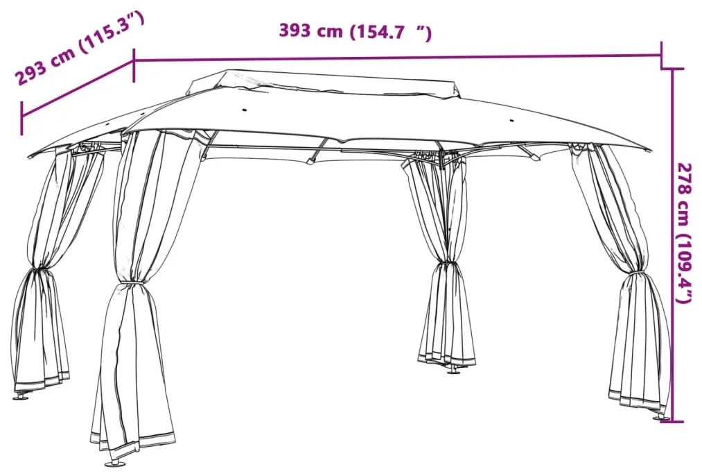 Gazebo c/ teto duplo/paredes de malha 3,93x2,93 m aço creme