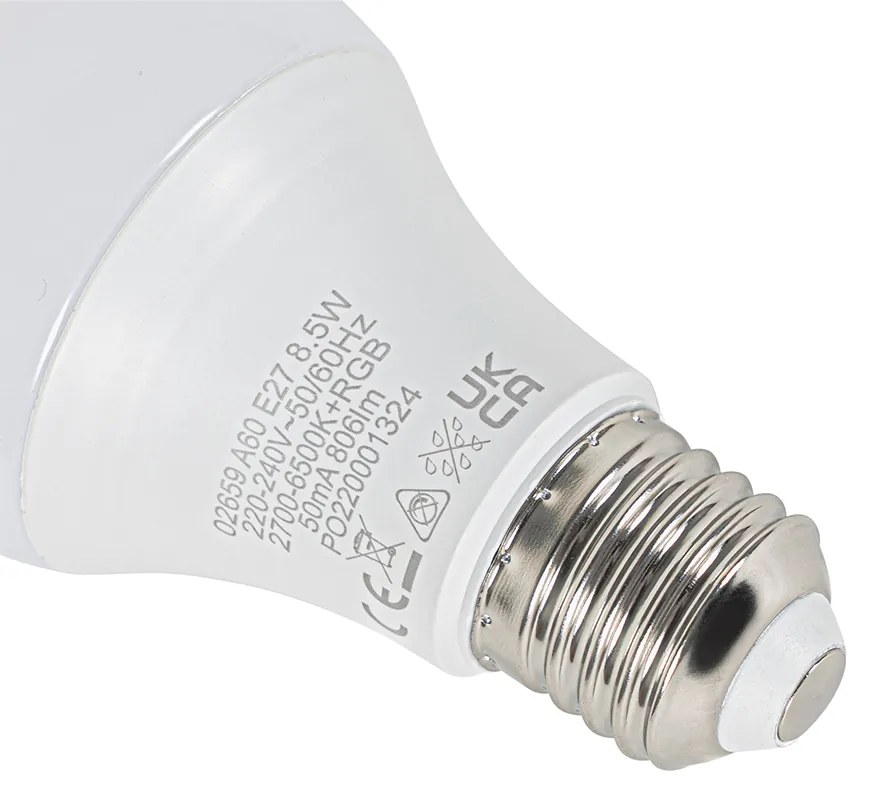 Lâmpada LED Smart E27 A60 matt RGBW 8,5W 806 lm 2700K