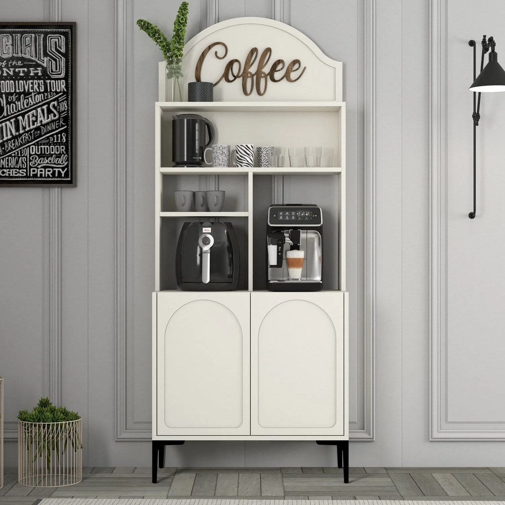Armário de Cozinha/Sala "Caffè" - Creme e Preto - 81.3x201x35cm - Desi