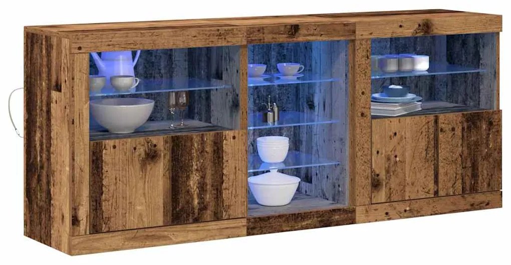 Aparador com Luzes LED Madeira Antiga 162x37x67 cm Madeira Engenharia