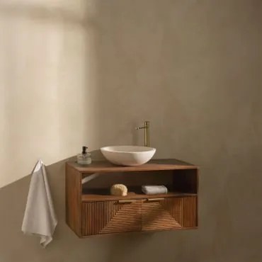 Conjunto De Móvel De Casa De Banho Em Madeira De Manga Baty Madeira De Manga & Cimento Redondo Branco Ø40 Cm Zavion & Sem Espelho - Sklum