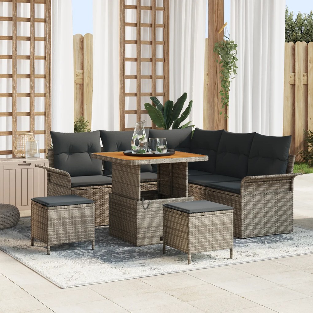 vidaXL Conjunto de Sofás para Jardim de 8 Peças com Almofadas Cinza Rattan PE Acácia