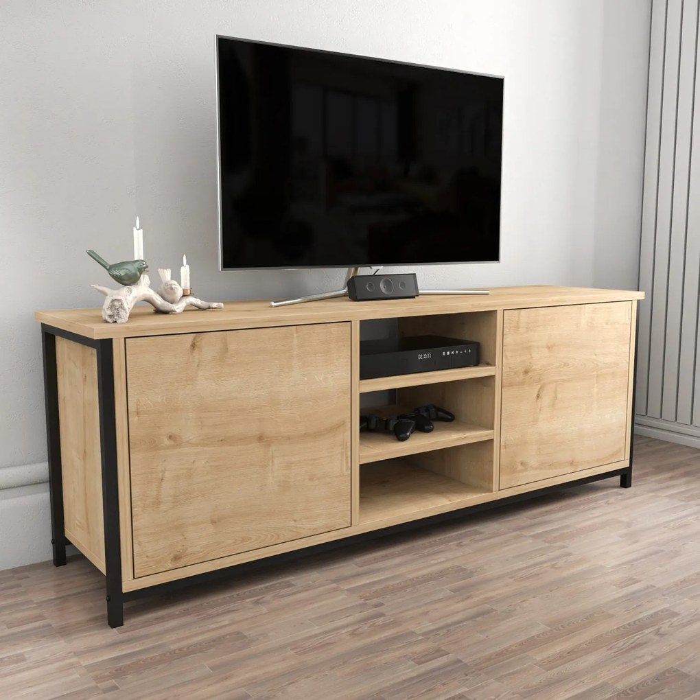 Móvel TV Otis – Carvalho e Preto – 140 cm x 35,3 cm x 50,8 cm