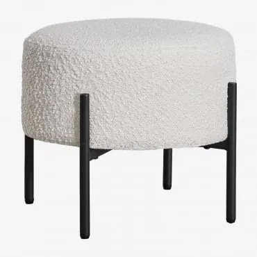 Taburete Bajo En Tela Bouclé Anisa Preto Mate & Bouclé Branco - Sklum