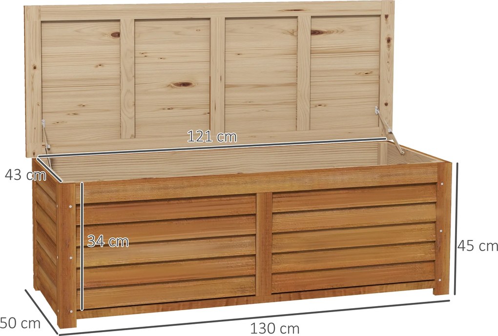 Caixa de arrumação exterior para jardim, de 176 L, em madeira, com pega, 130 x 50 x 45 cm castanho