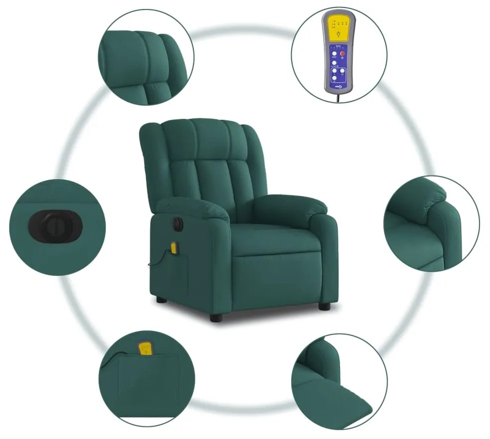 Poltrona reclinável de massagens elétrica tecido verde-escuro