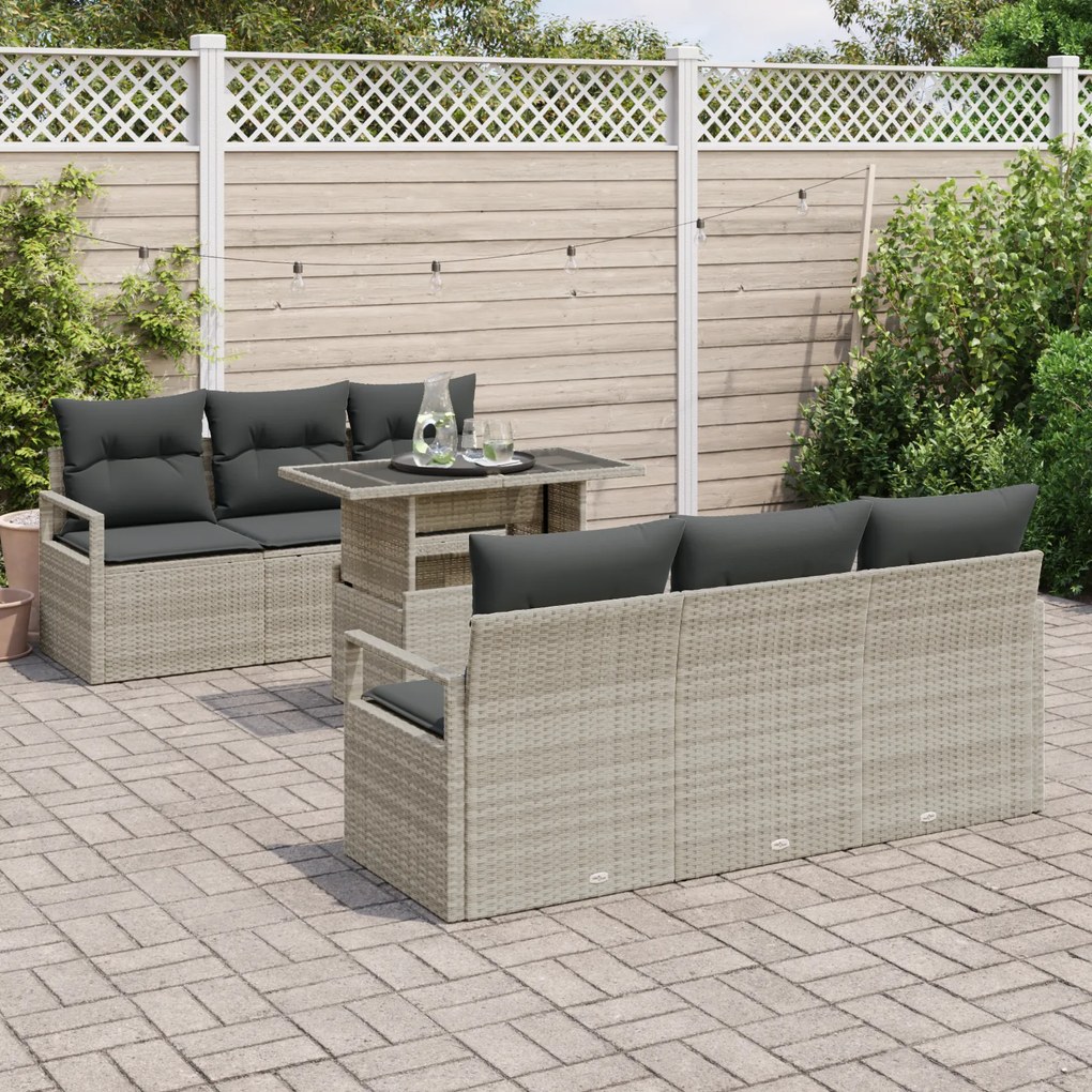 Conjunto de Sofá de Jardim vidaXL com Almofadas Cinza Claro Rattan Pol
