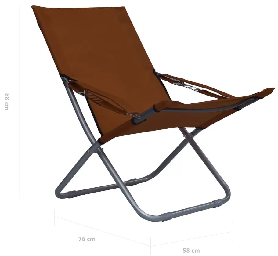 Cadeiras de praia dobráveis 2 pcs tecido castanho