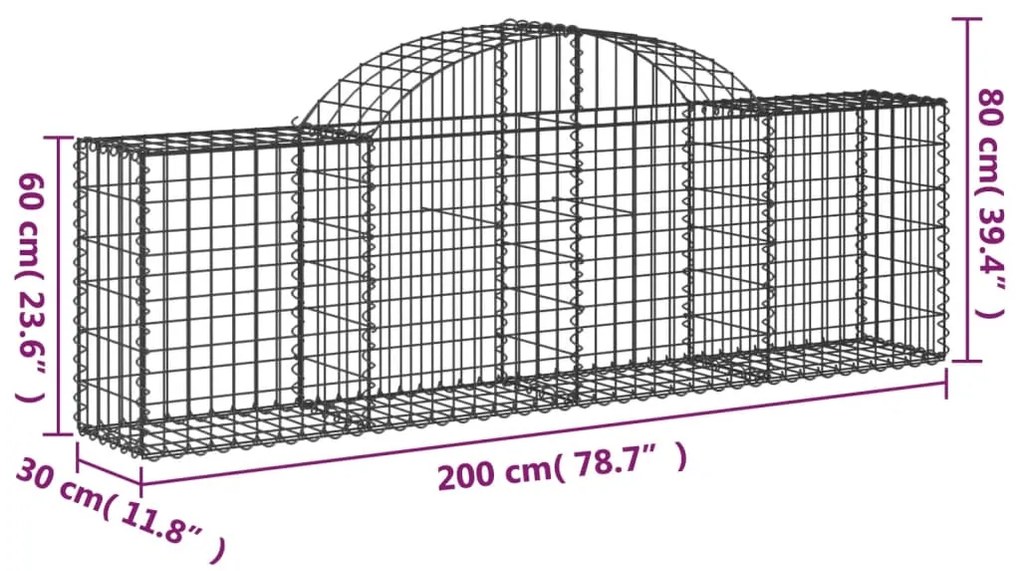 Cestos gabião arqueados 2 pcs 200x30x60/80 cm ferro galvanizado