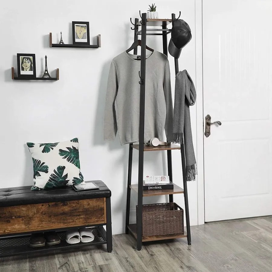 Cabideiro em estilo industrial 45 x 45 x 181 cm Castanho vintage + Preto