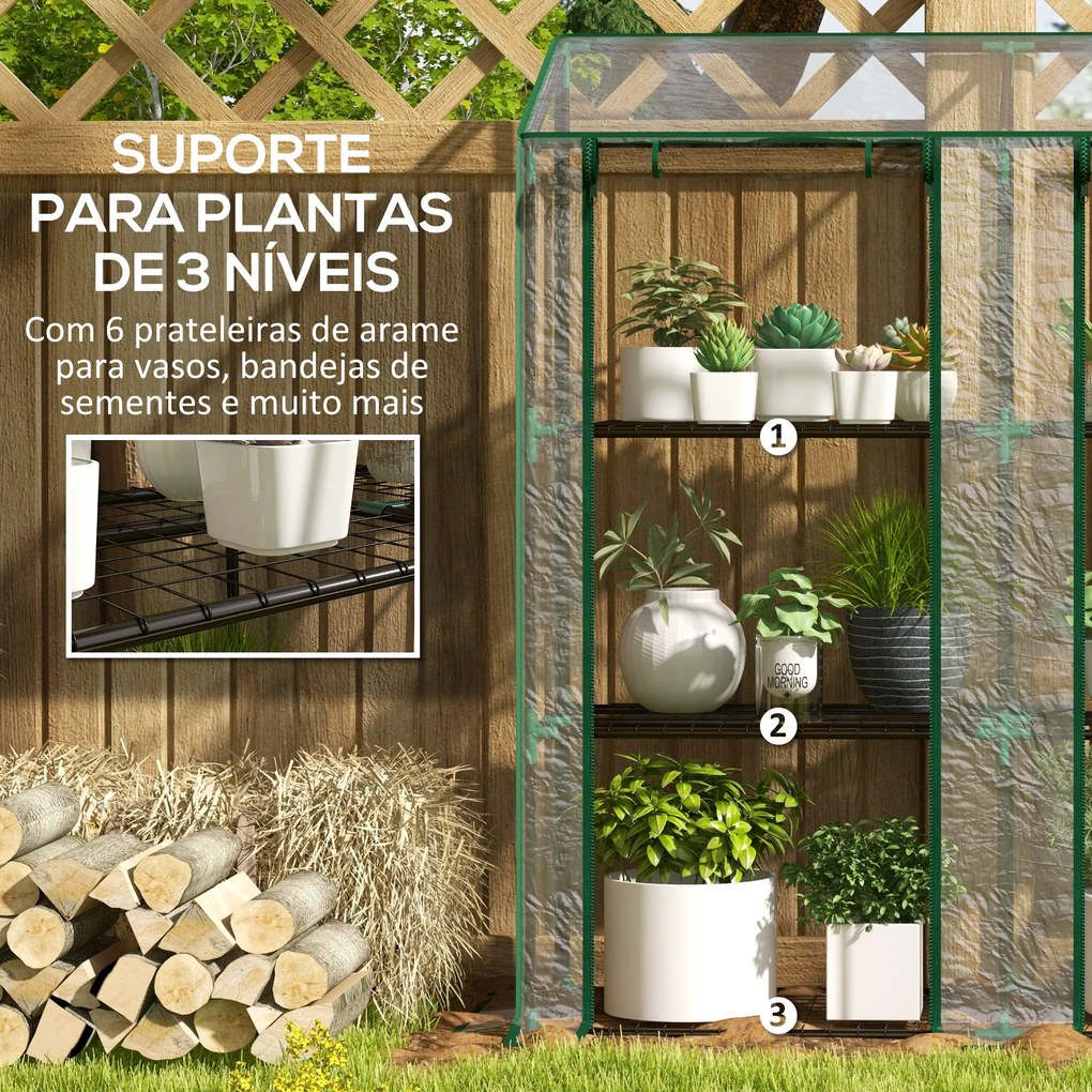 Outsunny Estufa de Jardim de 3 Níveis Estufa de Terraço com Prateleira