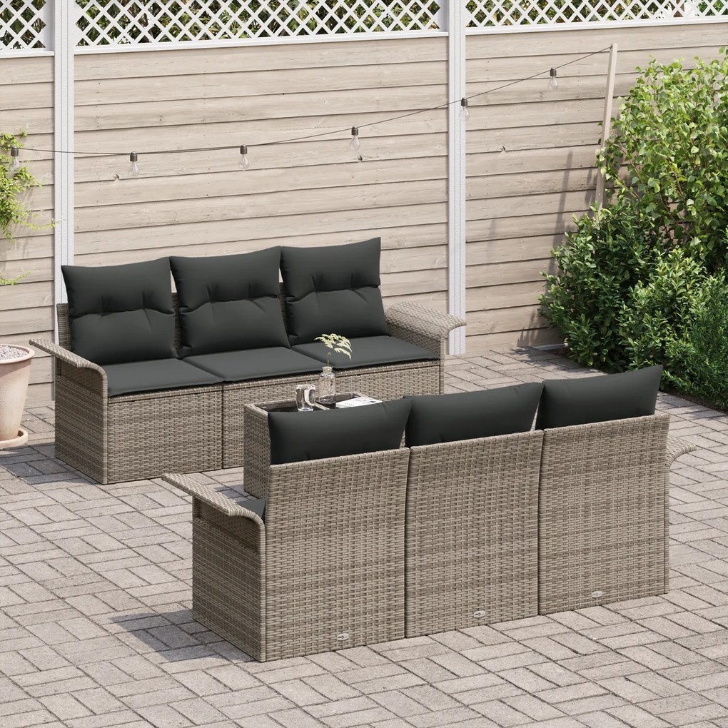 Conjunto de Sofá de Jardim vidaXL de 7 Peças com Almofadas Rattan Polí
