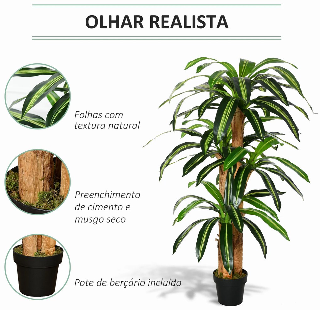 Planta Artificial Decorativa Dracaena com Pote Árvore Sintética 66 Folhas Ø20x160 cm Verde