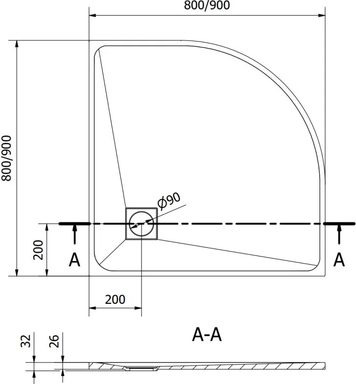 Mexen Bert base de duche semicircular SMC 80 x 80 cm, branco - 4KR108080